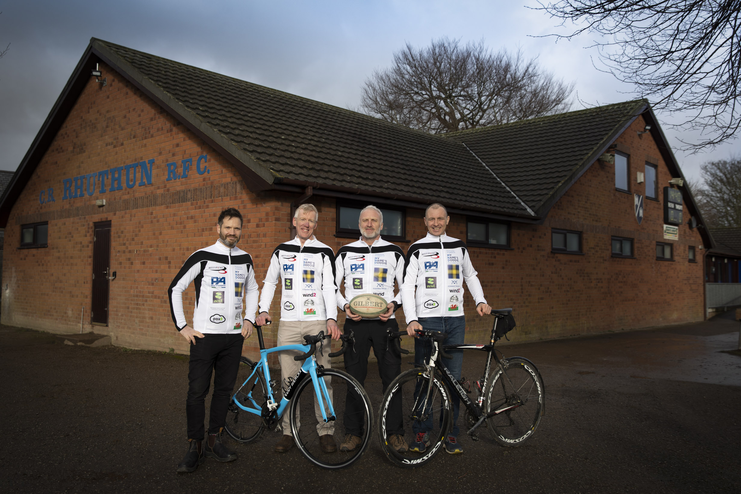 Lock Stock sponsor 500-mile charity cycle ride from Murrayfield to the Principality Stadium in Cardiff for the Wales v Scotland Doddie Weir Cup match this month. Pictured Dr Matt Davies , Wyn Jones, Steve Morgan and Rob Boyns. Picture Mandy Jones